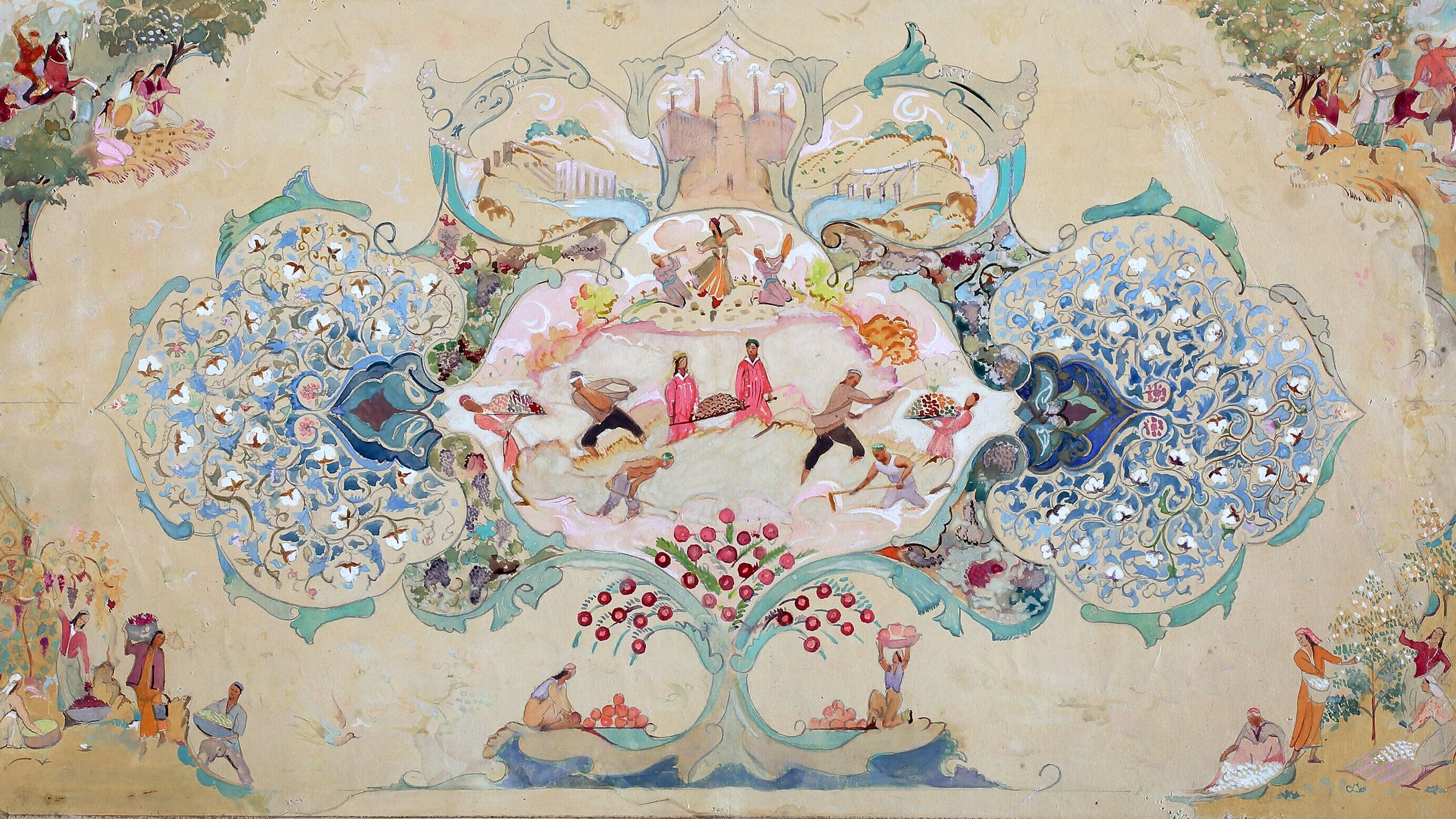 O. Tatevosyan. A sketch of Suzani. 1940s. Paper on cardboard, watercolor, gouache. Collection of the Mardjani Foundation